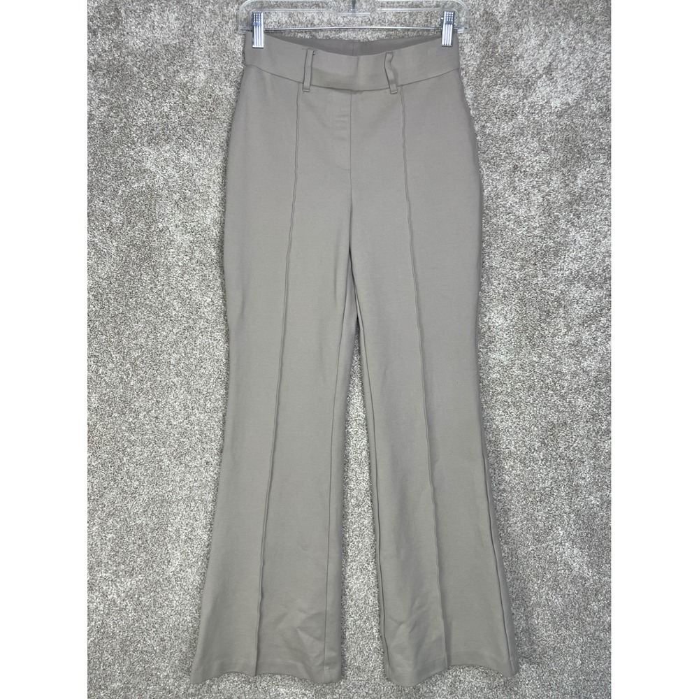 Quince Ultra-Stretch Ponte Flare Pants Women XS Taupe Brown High Rise Pintuck